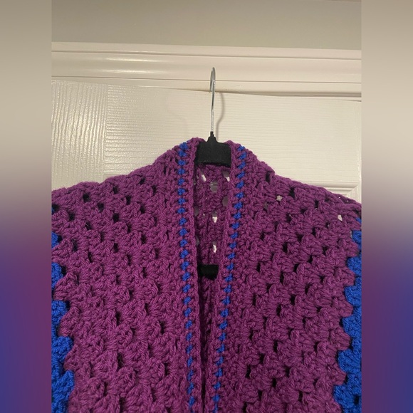 Handmade Crochet Granny Square One Size Cozy Cardigan Boho Chunky Knit Sweater - Picture 2 of 10